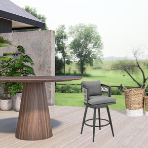 Homeroots 37" Gray Metal Swivel Outdoor Counter Height Bar Chair With Footrest   571163