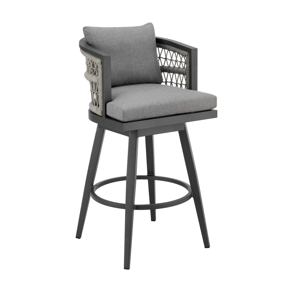 Homeroots 37" Gray Metal Swivel Outdoor Counter Height Bar Chair With Footrest   571163