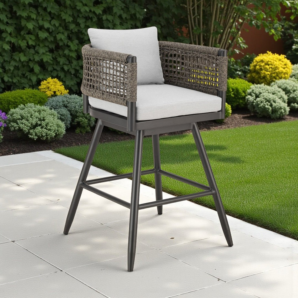 HomeRoots 35" Light Gray Metal Swivel Bar Chair – Stylish Outdoor Counter Height Design with Footrest & Comfort 571164
