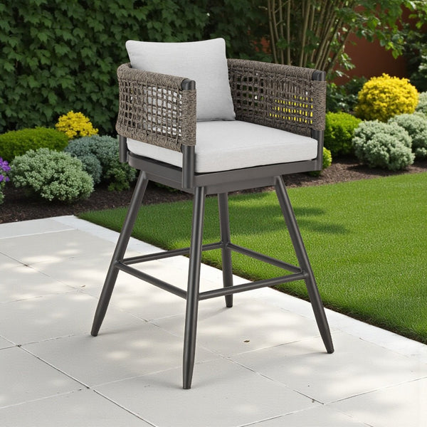 HomeRoots 35" Light Gray Metal Swivel Bar Chair – Stylish Outdoor Counter Height Design with Footrest & Comfort 571164