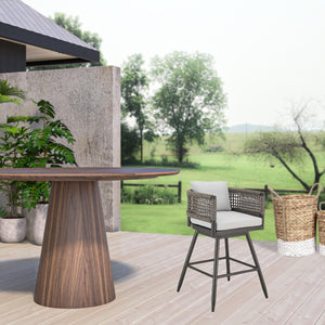 Homeroots 35" Light Gray Metal Swivel Low Back Outdoor Counter Height Bar Chair With Footrest   571164