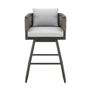 Homeroots 35" Light Gray Metal Swivel Low Back Outdoor Counter Height Bar Chair With Footrest   571164