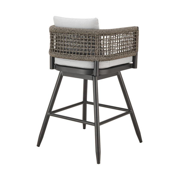 Homeroots 35" Light Gray Metal Swivel Low Back Outdoor Counter Height Bar Chair With Footrest   571164