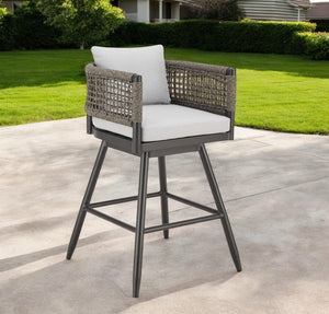 Homeroots 30" Stylish Black And Light Gray Aluminum Swivel Bar Chair With Footrest For Trendy Outdoor Spaces   571165