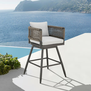 Homeroots 30" Stylish Black And Light Gray Aluminum Swivel Bar Chair With Footrest For Trendy Outdoor Spaces   571165