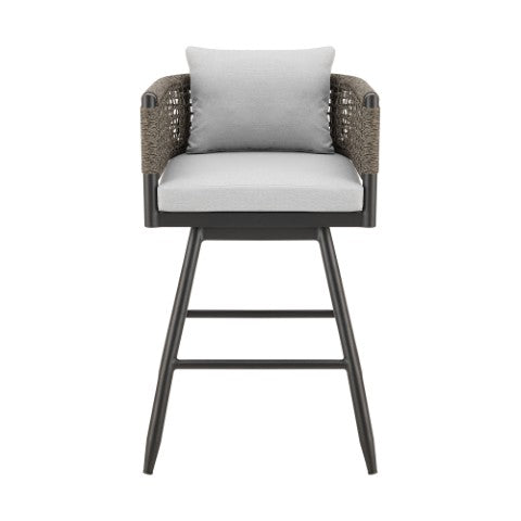 Homeroots 30" Stylish Black And Light Gray Aluminum Swivel Bar Chair With Footrest For Trendy Outdoor Spaces   571165