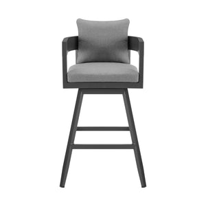 Homeroots 34" Dark Gray Metal Swivel Low Back Outdoor Counter Height Bar Chair With Footrest   571166