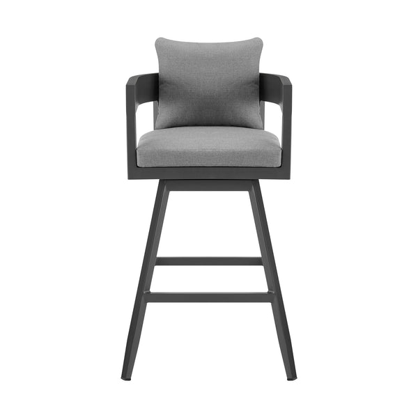 Homeroots 34" Dark Gray Metal Swivel Low Back Outdoor Counter Height Bar Chair With Footrest   571166