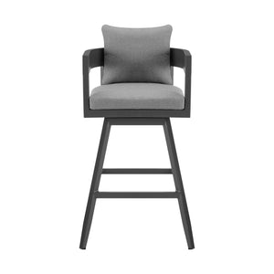 Homeroots 39" Dark Gray Metal Swivel Low Back Outdoor Bar Height Chair With Footrest   571167