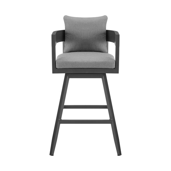 Homeroots 39" Dark Gray Metal Swivel Low Back Outdoor Bar Height Chair With Footrest   571167