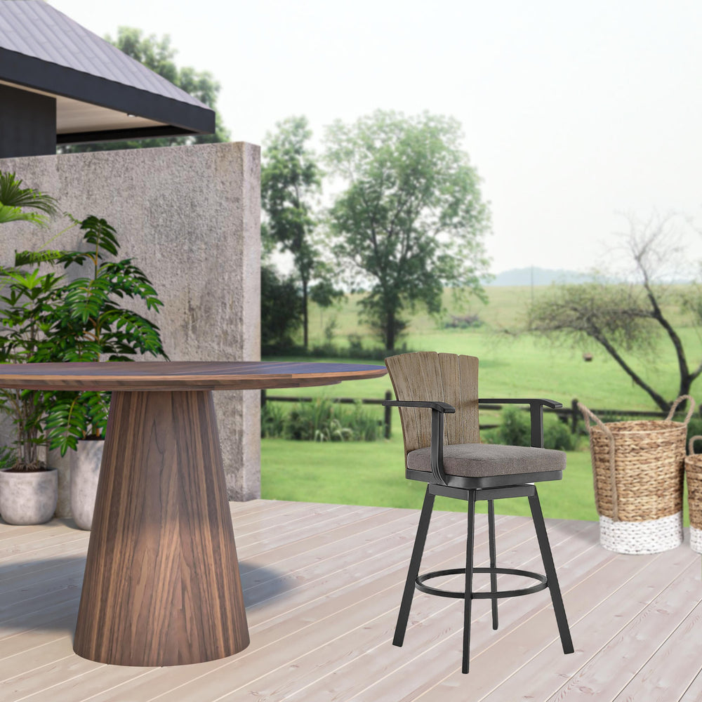 Homeroots 40" Charcoal Metal Swivel Outdoor Counter Height Bar Chair With Footrest   571168