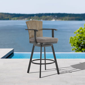Homeroots 40" Charcoal Metal Swivel Outdoor Counter Height Bar Chair With Footrest   571168