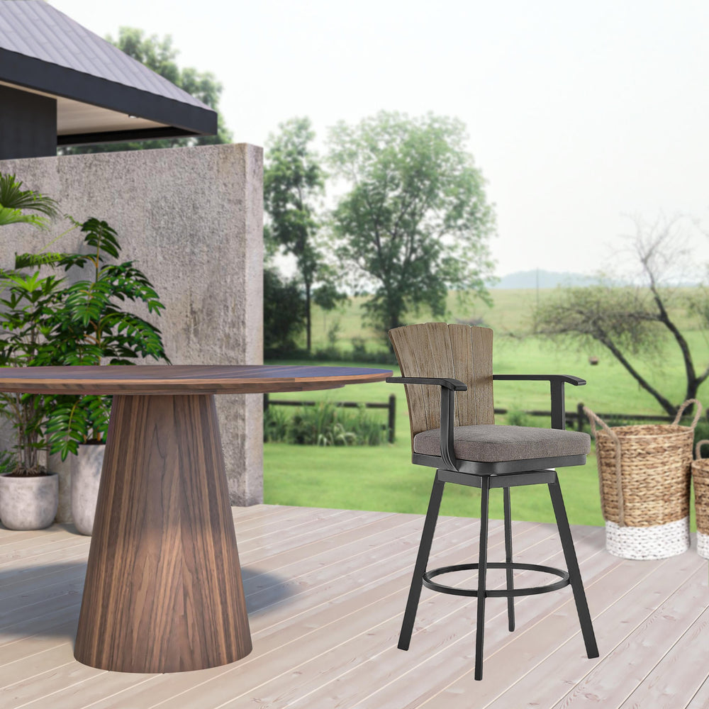 Homeroots 44" Charcoal Metal Swivel Outdoor Bar Height Chair With Footrest   571169