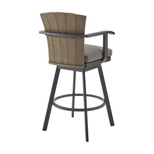 Homeroots 44" Charcoal Metal Swivel Outdoor Bar Height Chair With Footrest   571169