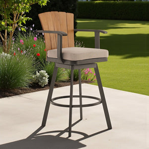 HomeRoots 44" Brown Metal Swivel Bar Height Chair with Footrest - Durable, Comfortable, and Stylish Outdoor Seating 571171