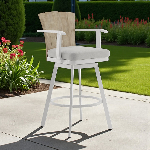 HomeRoots 40" Gray Metal Swivel Bar Chair - Comfortable Outdoor Counter Seating with Cushions & Footrest 571172