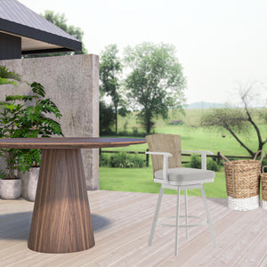 Homeroots 40" Gray Metal Swivel Outdoor Counter Height Bar Chair With Footrest   571172