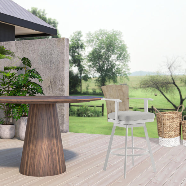 Homeroots 44" Gray Metal Swivel Outdoor Bar Height Chair With Footrest   571173