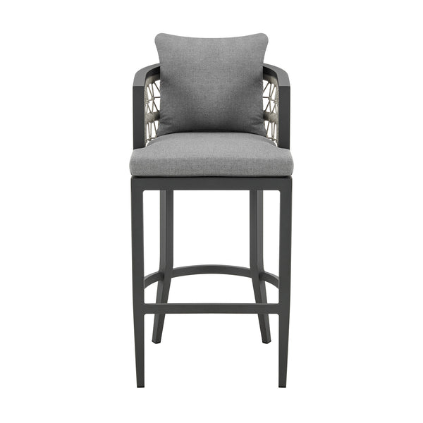 Homeroots 37" Gray Metal Outdoor Counter Height Bar Chair With Footrest   571174