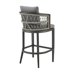 Homeroots 37" Gray Metal Outdoor Counter Height Bar Chair With Footrest   571174