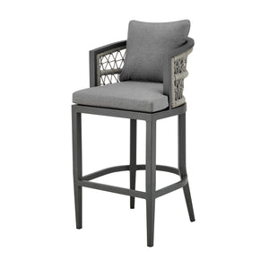 Homeroots 40" Gray Metal Outdoor Bar Height Chair With Footrest   571175