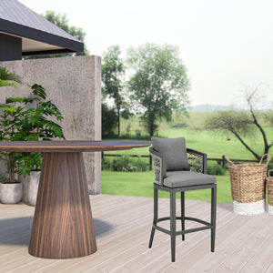 Homeroots 40" Gray Metal Outdoor Bar Height Chair With Footrest   571175