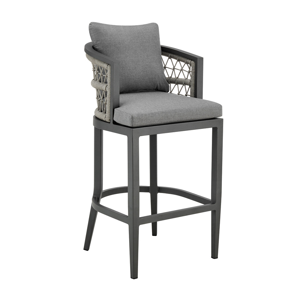Homeroots 40" Gray Metal Outdoor Bar Height Chair With Footrest   571175