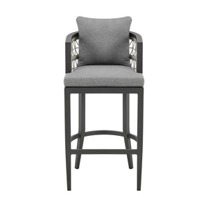 Homeroots 40" Gray Metal Outdoor Bar Height Chair With Footrest   571175