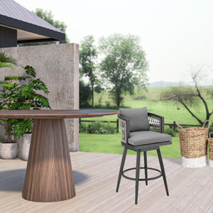 Homeroots 40" Gray Metal Swivel Outdoor Bar Height Chair With Footrest   571176