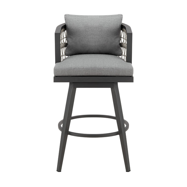 Homeroots 40" Gray Metal Swivel Outdoor Bar Height Chair With Footrest   571176