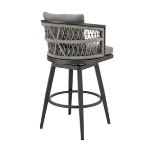 Homeroots 40" Gray Metal Swivel Outdoor Bar Height Chair With Footrest   571176