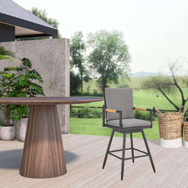 Homeroots 43" Dark Gray Metal Swivel Outdoor Counter Height Bar Chair With Footrest   571177