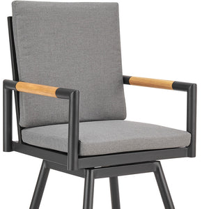 Homeroots 48" Dark Gray Metal Swivel Outdoor Bar Height Chair With Footrest   571178