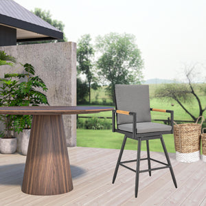 Homeroots 48" Dark Gray Metal Swivel Outdoor Bar Height Chair With Footrest   571178