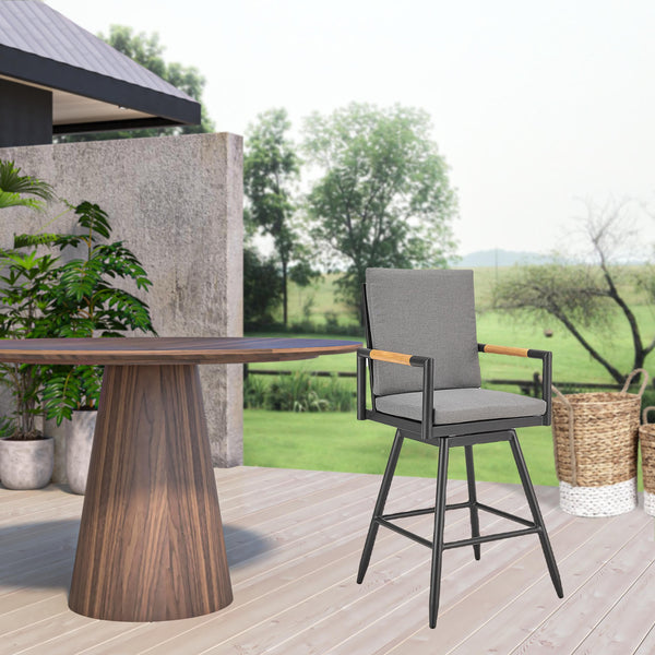 Homeroots 48" Dark Gray Metal Swivel Outdoor Bar Height Chair With Footrest   571178