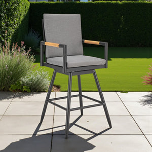 HomeRoots 48" Dark Gray Metal Swivel Outdoor Bar Chair - Weather-Resistant, Stylish Comfort for Any Patio Space 571178