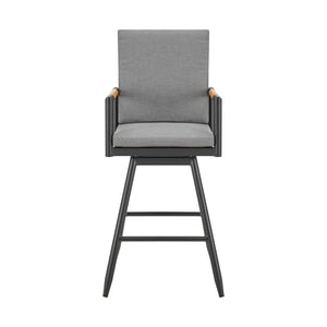 Homeroots 48" Dark Gray Metal Swivel Outdoor Bar Height Chair With Footrest   571178