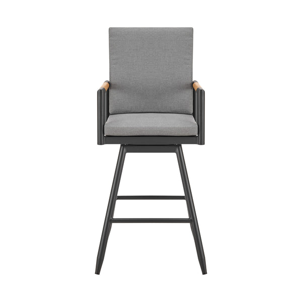 Homeroots 48" Dark Gray Metal Swivel Outdoor Bar Height Chair With Footrest   571178