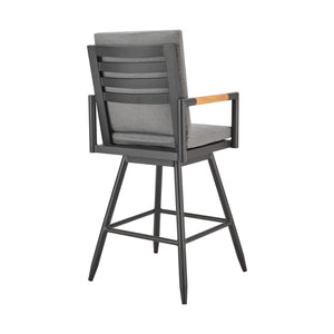 Homeroots 48" Dark Gray Metal Swivel Outdoor Bar Height Chair With Footrest   571178