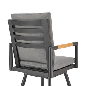 Homeroots 48" Dark Gray Metal Swivel Outdoor Bar Height Chair With Footrest   571178