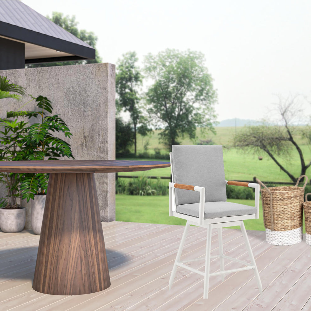 Homeroots 43" Light Gray Metal Swivel Outdoor Counter Height Bar Chair With Footrest   571179