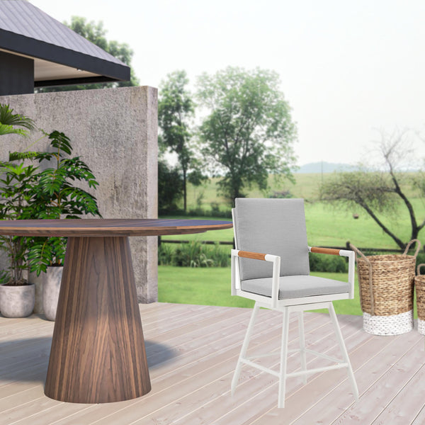 Homeroots 43" Light Gray Metal Swivel Outdoor Counter Height Bar Chair With Footrest   571179