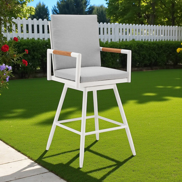 HomeRoots 43" Light Gray Metal Swivel Bar Chair - Comfortable Outdoor Seating with Footrest for Entertaining 571179