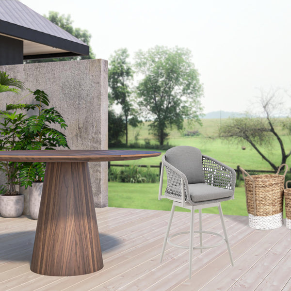 Homeroots 40" Light Gray Metal Swivel Outdoor Counter Height Bar Chair With Footrest   571181