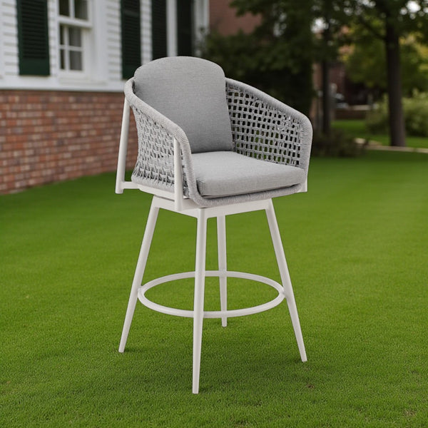 HomeRoots 40" Light Gray Metal Swivel Counter-Height Bar Chair with Footrest for Stylish Outdoor Comfort 571181