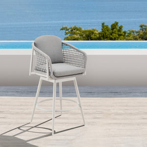 HomeRoots 40" Light Gray Metal Swivel Counter-Height Bar Chair with Footrest for Stylish Outdoor Comfort 571181