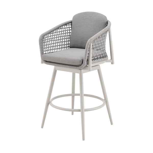 Homeroots 44" Light Gray Metal Swivel Outdoor Bar Height Chair With Footrest   571182