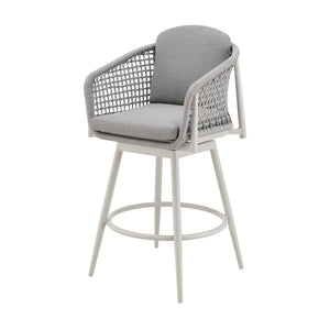 Homeroots 44" Light Gray Metal Swivel Outdoor Bar Height Chair With Footrest   571182