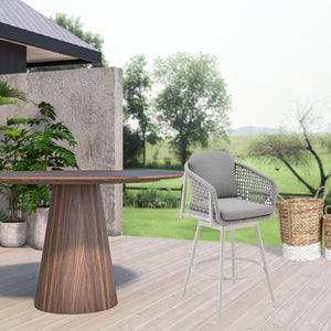 Homeroots 44" Light Gray Metal Swivel Outdoor Bar Height Chair With Footrest   571182