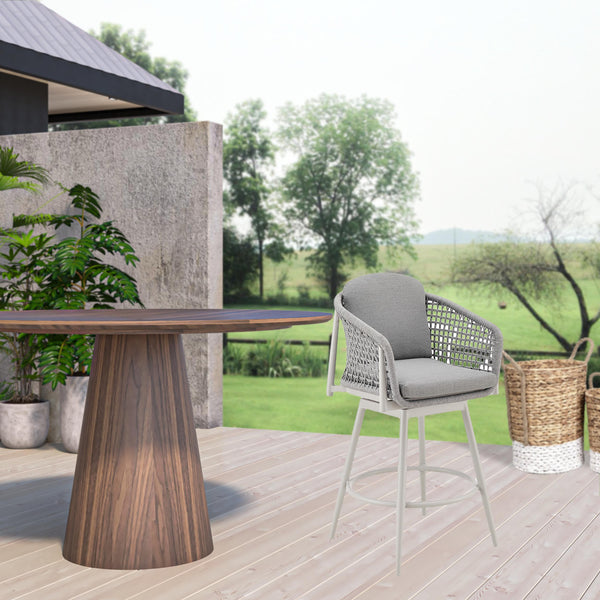 Homeroots 44" Light Gray Metal Swivel Outdoor Bar Height Chair With Footrest   571182